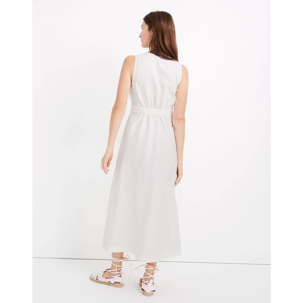 MADEWELL White Button Waist Cotton/Linen Blend Wrap Midi Dress US 6 NWT - Picture 4 of 14